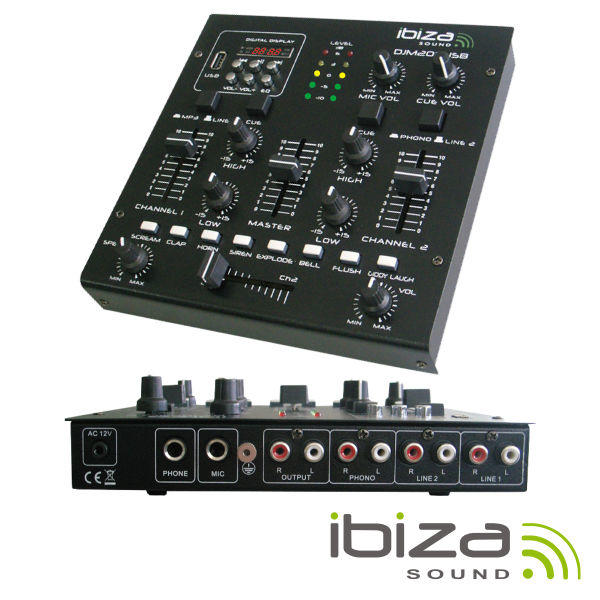 MESA DE MISTURA 3 CANAIS 5 ENTRADAS USB/SD IBIZA
